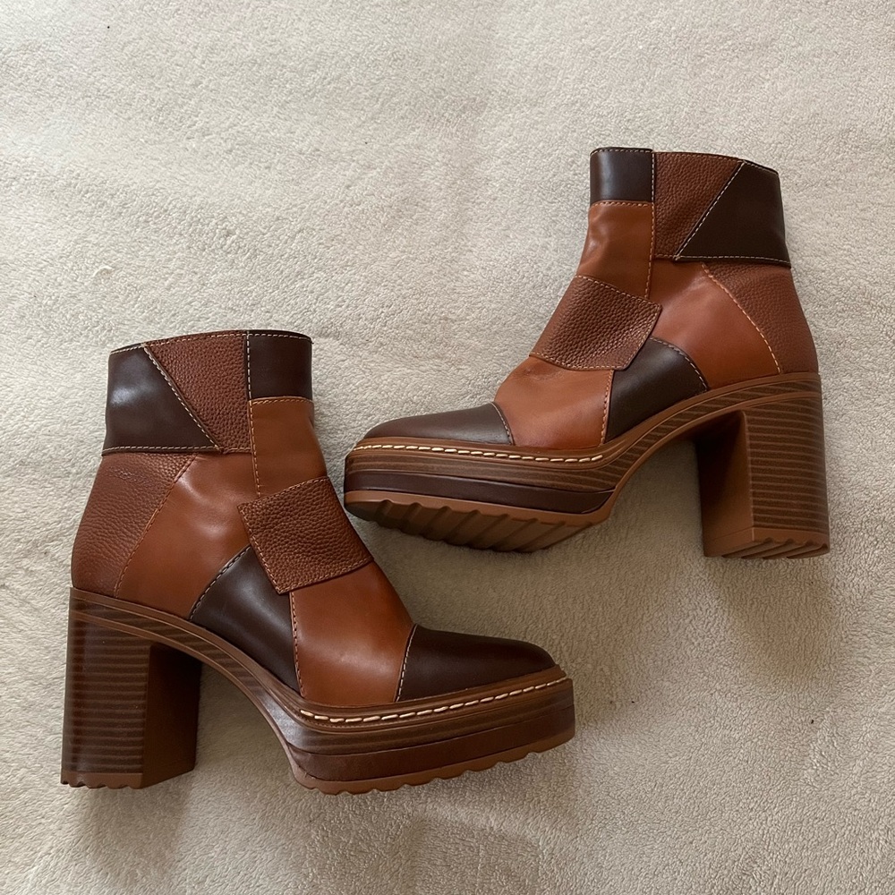 Brown Patch Leather-look boots